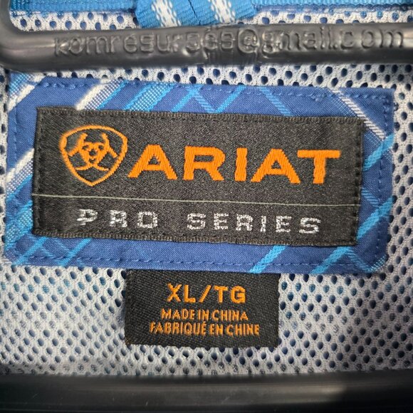 Mens Ariat Pro Series Blue Plaid Shirt Button Down Long Sleeve Cotton Blend XL - Picture 2 of 7